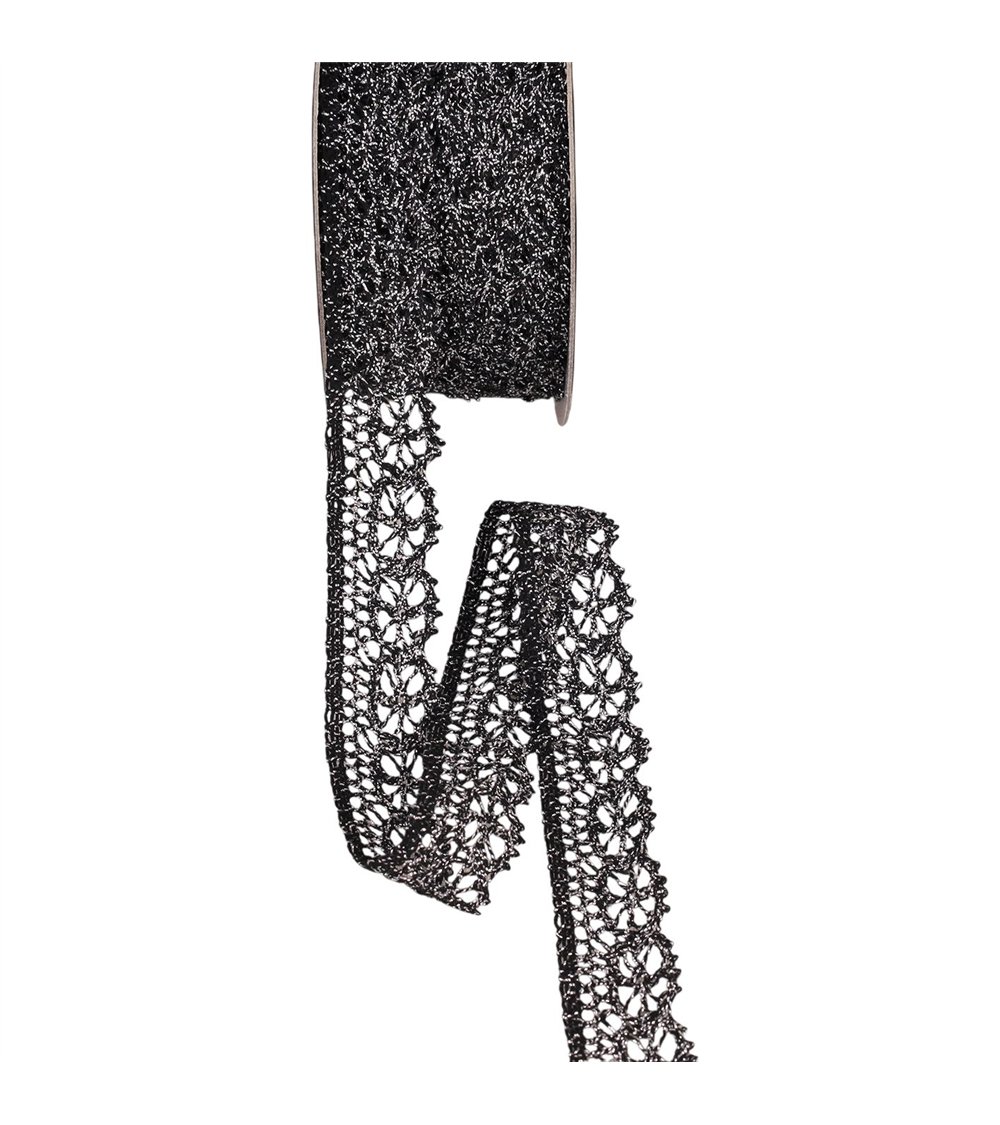 Dentelle métallique 23mm noir au mètre