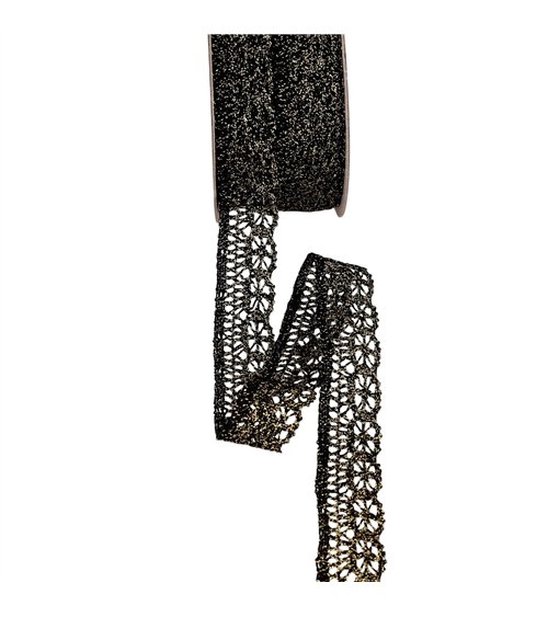 Dentelle métallique 23mm noir/or au mètre