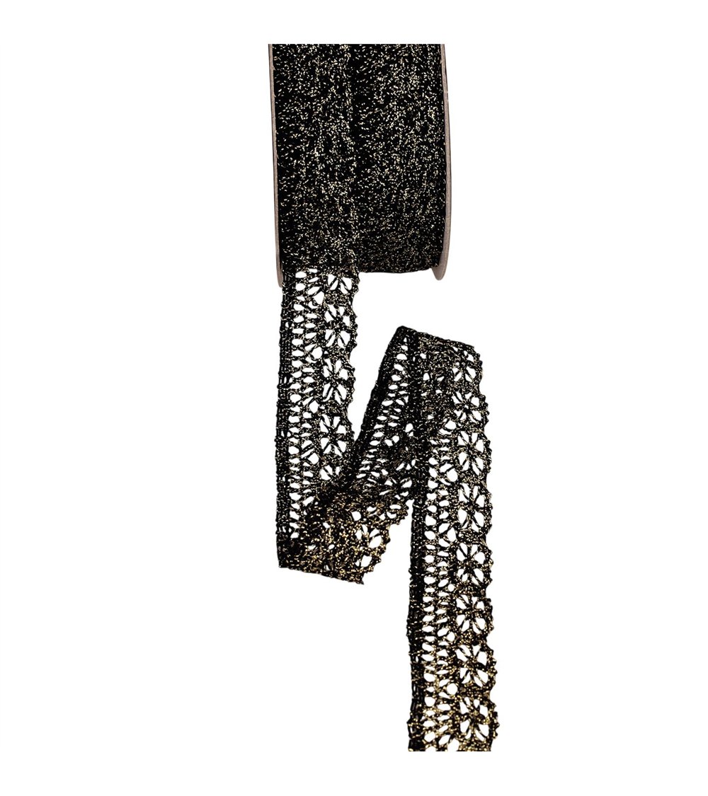 Dentelle métallique 23mm noir/or au mètre