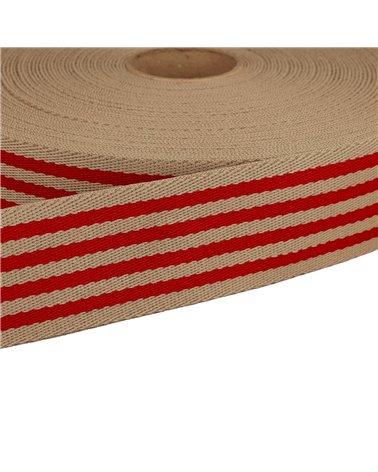 Bobine 20m sangle stripe bicolore 40mm rouge