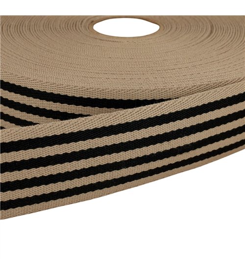 Bobine 20m sangle stripe bicolore 40mm noir