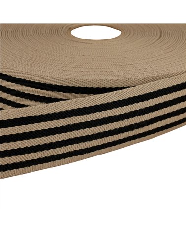 Bobine 20m sangle stripe bicolore 40mm noir