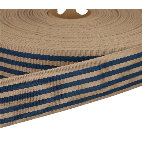Bobine 20m sangle stripe bicolore 40mm bleu
