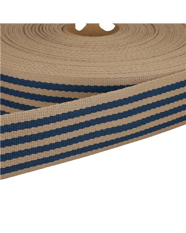 Bobine 20m sangle stripe bicolore 40mm bleu