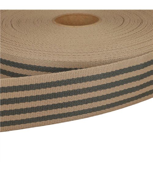 Bobine 20m sangle stripe bicolore 40mm grisclair