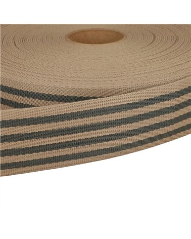 Bobine 20m sangle stripe bicolore 40mm grisclair