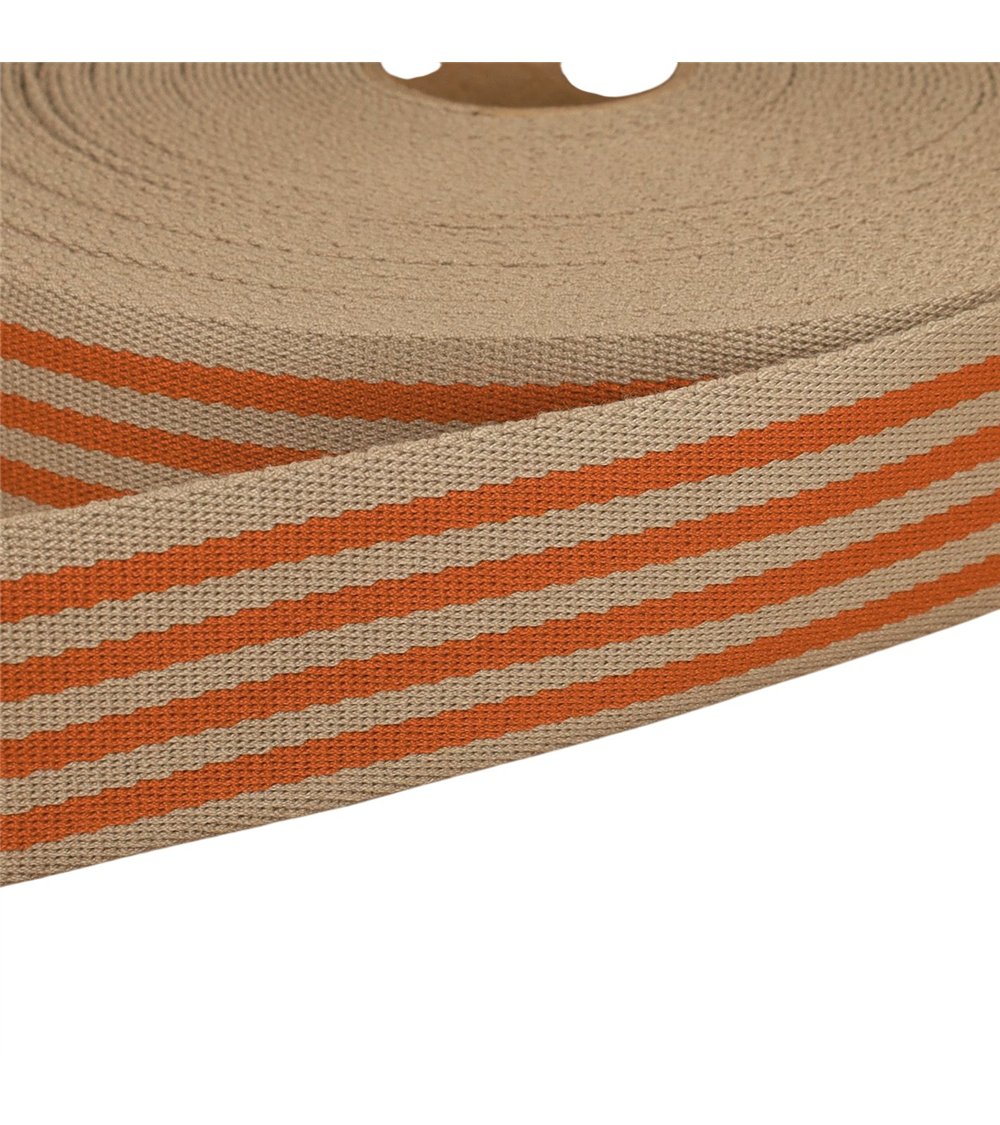 Bobine 20m sangle stripe bicolore 40mm orange