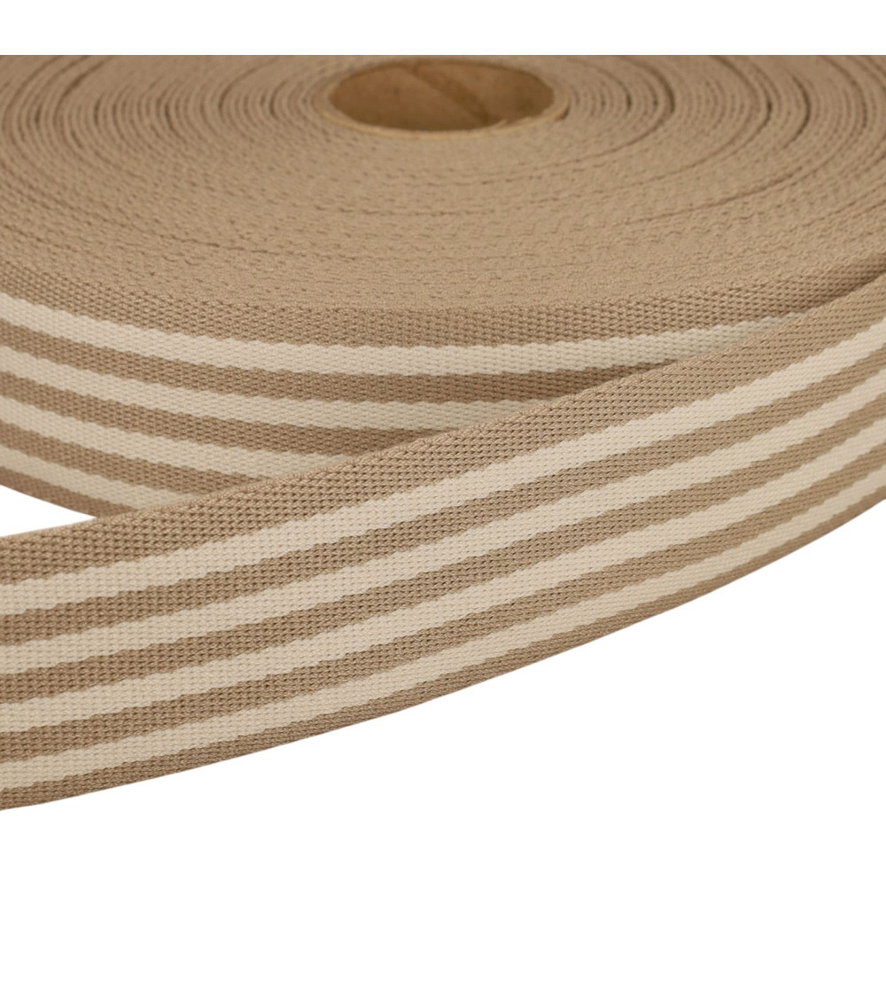 Bobina da 20 metri, cinturino a righe bicolori da 40 mm ecru