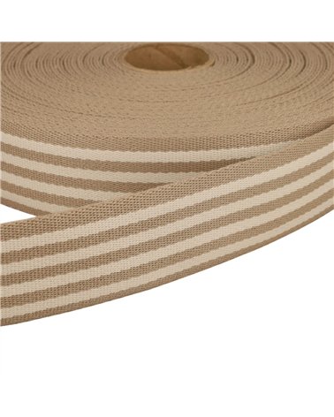 Bobine 20m sangle stripe bicolore 40mm ecru
