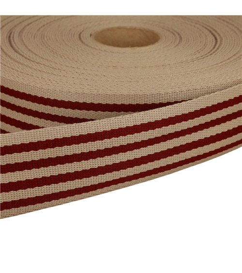 Bobine 20m sangle stripe bicolore 40mm rouge