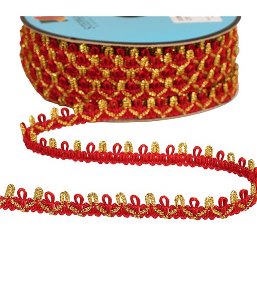 Bobine 25m galon bouclettes métalliques 10mm rouge