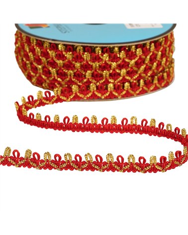 Bobine 25m galon bouclettes métalliques 10mm rouge