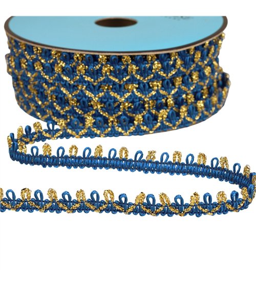 Bobine 25m galon bouclettes métalliques 10mm bleu