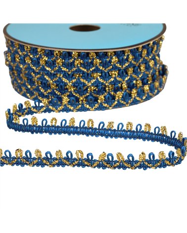 Bobine 25m galon bouclettes métalliques 10mm bleu