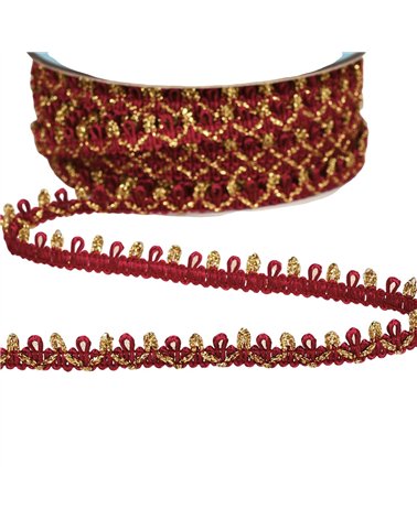 Bobine 25m galon bouclettes métalliques 10mm rouge