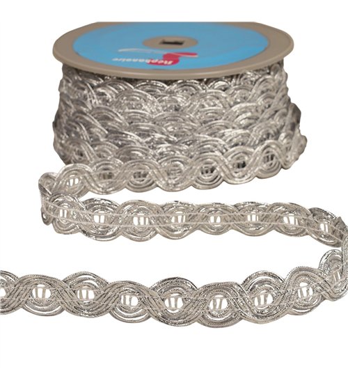 Bobine 25m galon double vagues métalliques 20mm argent