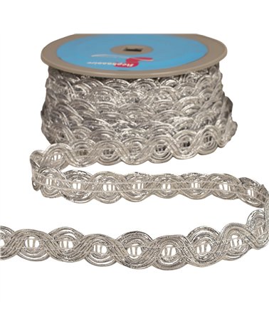 Bobine 25m galon double vagues métalliques 20mm argent
