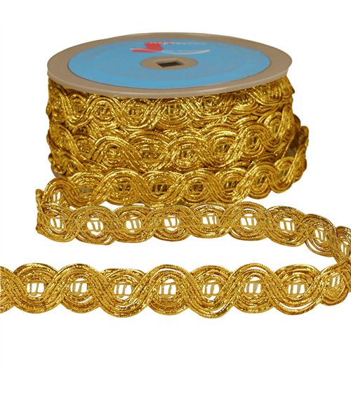 Bobine 25m galon double vagues métalliques 20mm or