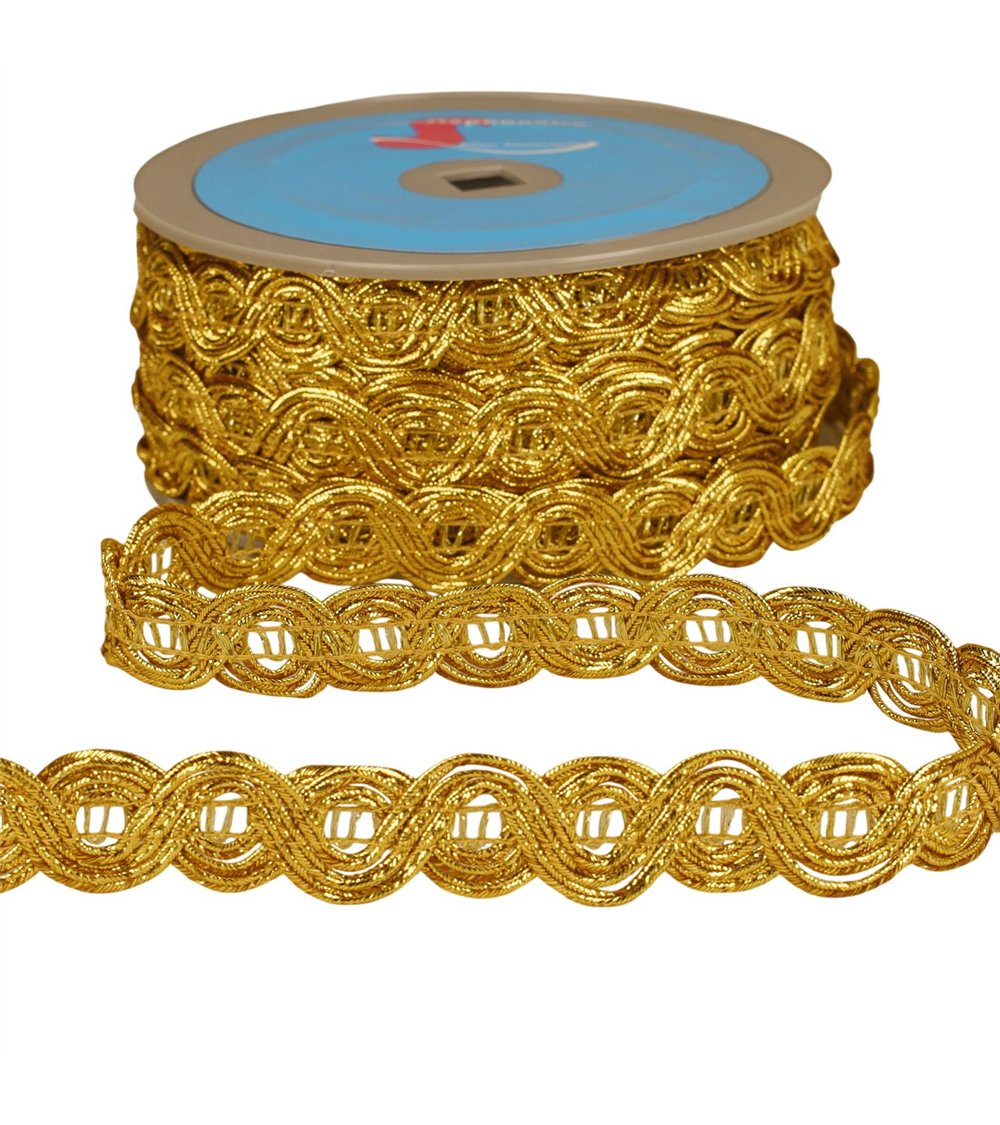 Bobine 25m galon double vagues métalliques 20mm or