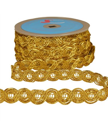 Bobine 25m galon double vagues métalliques 20mm or