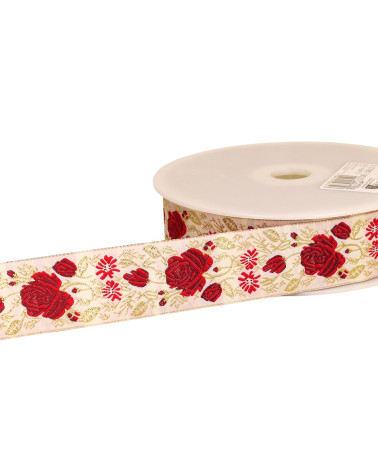 Bobina da 18 m di treccia jacquard rosa da 33 mm rossa