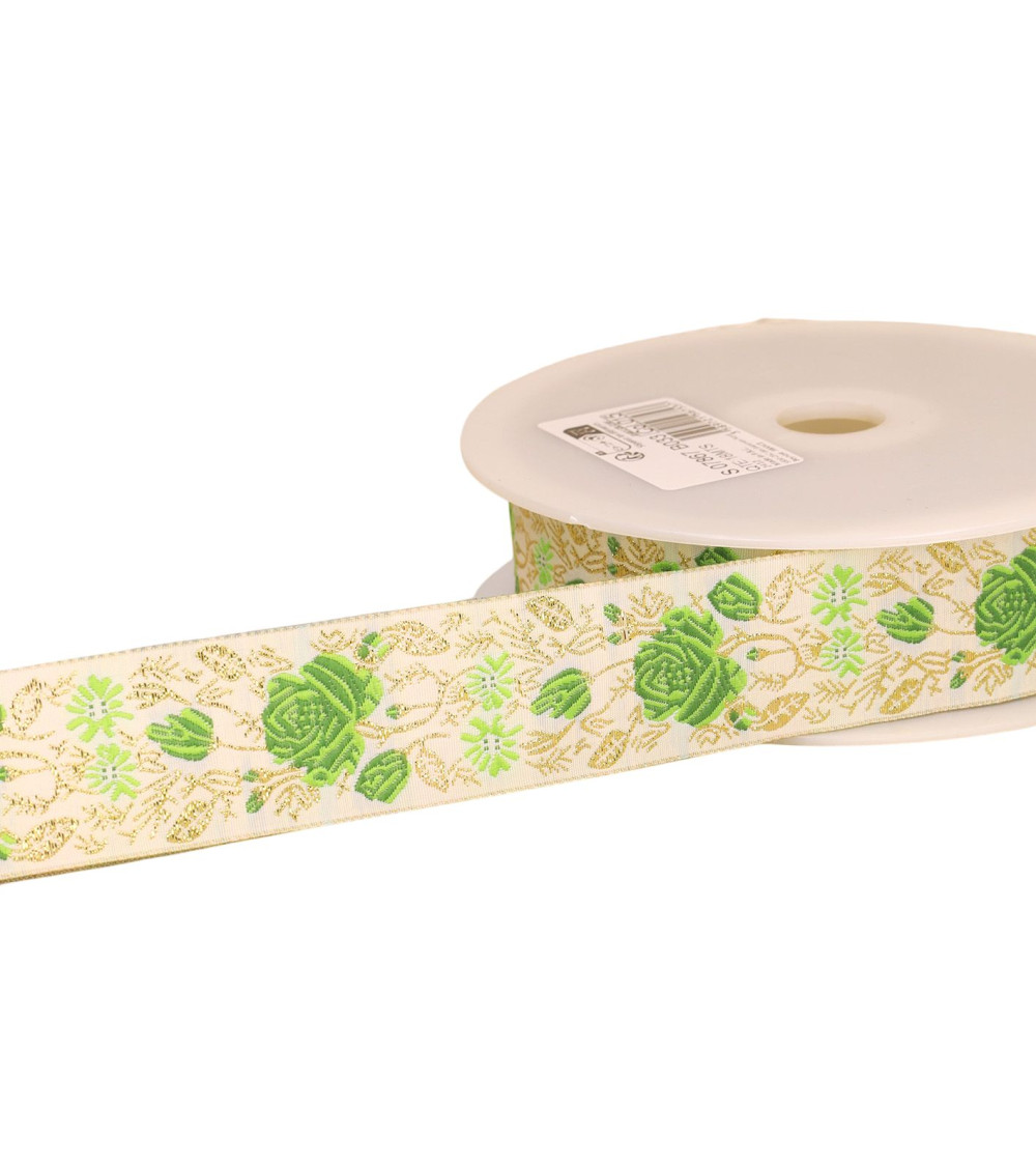 Bobina 18m de trenza jacquard rosa 33mm verde