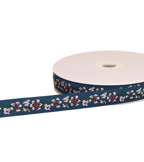 22m spool of 20mm blue flower jacquard braid