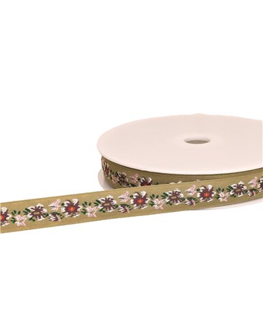Bobine 22m galon jacquard fleurs 20mm beige