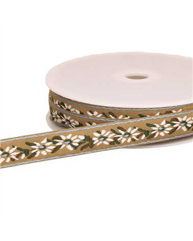 Bobine 22m galon jacquard fleur edelweiss 20mm beige
