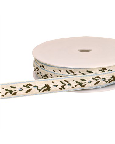 Bobine 22m galon jacquard fleur edelweiss 20mm ecru