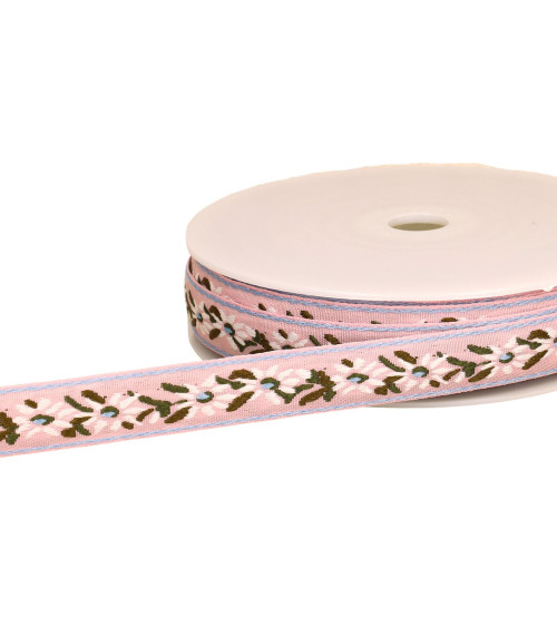 22 m Spule mit Edelweißblüten-Jacquard-Zopf, 20 mm, rosa