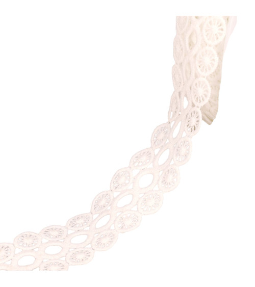 Bobina 17,7m círculos guipur 3 hileras 40mm blanco