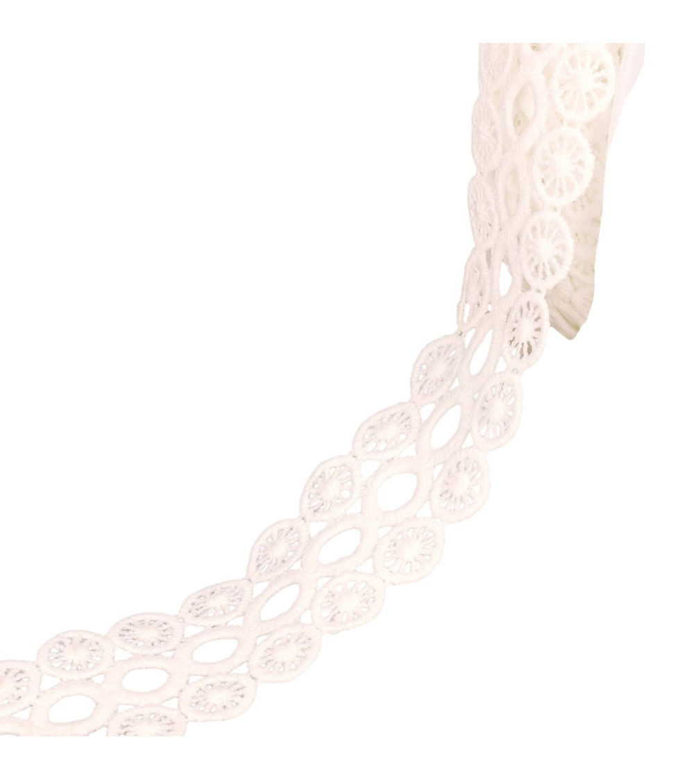 Bobina 17,7m círculos guipur 3 hileras 40mm blanco