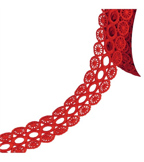 Bobine 17,7m guipure cercles 3 rangs 40mm rouge