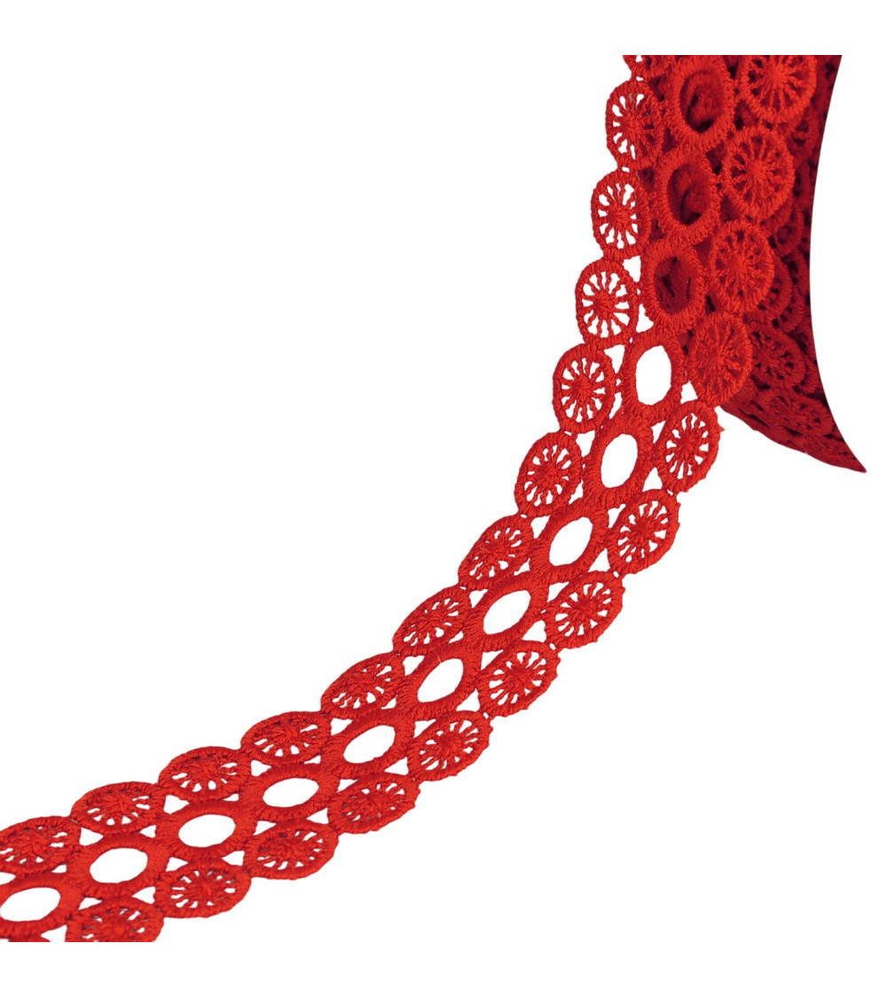Spool 17.7m guipure circles 3 rows 40mm red