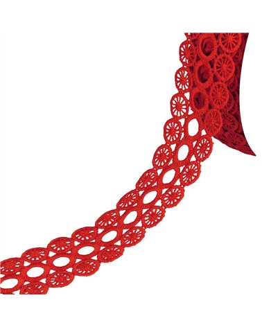 Bobine 17,7m guipure cercles 3 rangs 40mm rouge