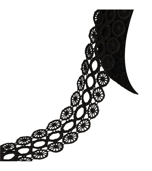 Bobine 17,7m guipure cercles 3 rangs 40mm noir