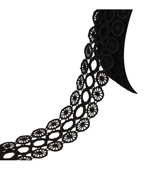 Spool 17.7m guipure circles 3 rows 40mm black