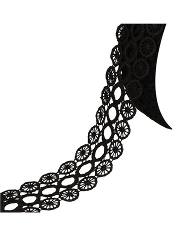 Bobine 17,7m guipure cercles 3 rangs 40mm noir