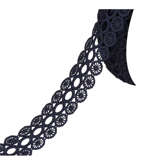 Bobine 17,7m guipure cercles 3 rangs 40mm bleu