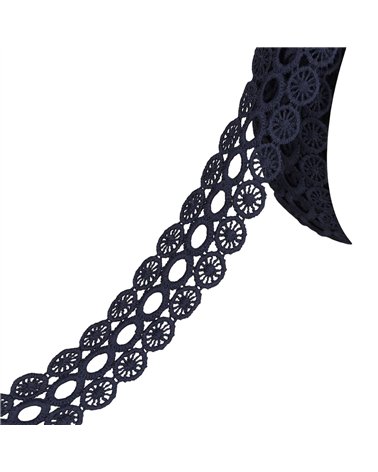Bobine 17,7m guipure cercles 3 rangs 40mm bleu