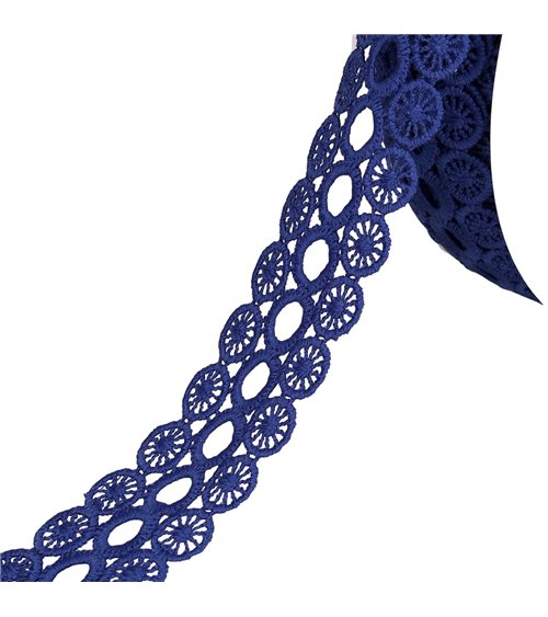 Bobine 17,7m guipure cercles 3 rangs 40mm bleu