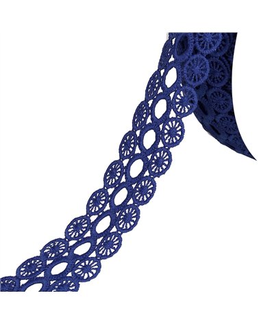 Bobine 17,7m guipure cercles 3 rangs 40mm bleu