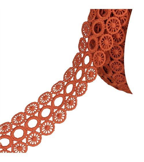 Bobine 17,7m guipure cercles 3 rangs 40mm orange