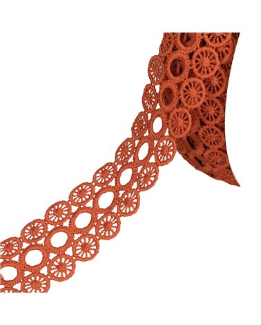 Bobine 17,7m guipure cercles 3 rangs 40mm orange