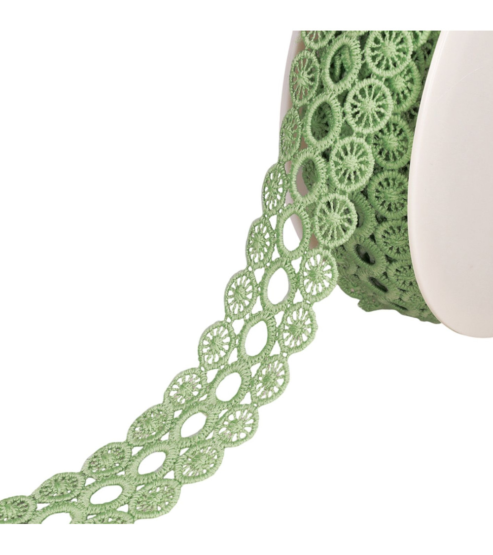 Spool 17.7m guipure circles 3 rows 40mm green