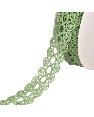Bobina 17,7m círculos guipur 3 hileras 40mm verde