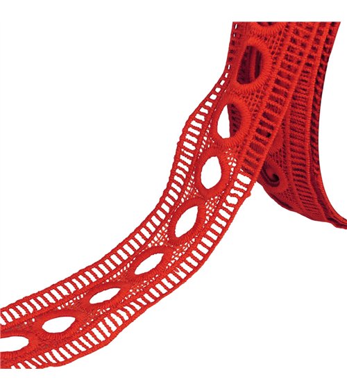 Bobine 17,7m guipure passe rubans 45mm rouge