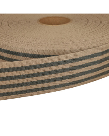 Two-tone Stripe webbing 40mm light gray per meter