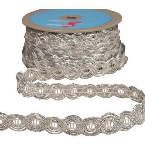 Trenza Doble Ondas Metálicas 20mm plata por metro